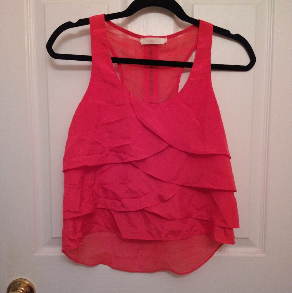 Lush Coral Crop Layered Sheer Back Tank Size S